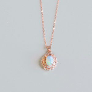 Rose Gold Vermeil Genuine Fire Opal Necklace Vintage Natural Gemstone Necklace